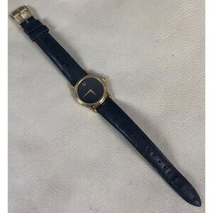 Movado Museum Women's Wrist Watch BLACK/Gold 87-E4-9840 Sapphire Crown working~~